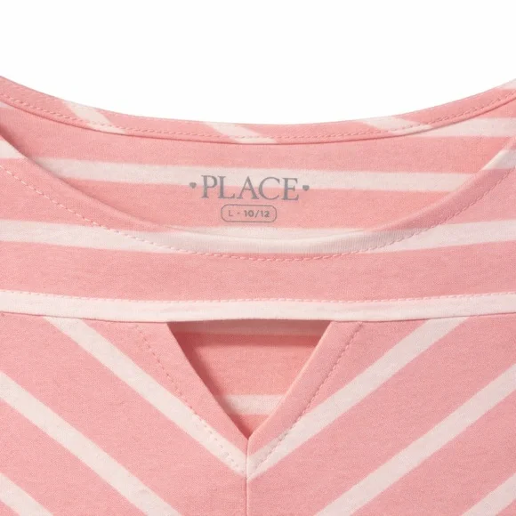 The Children’s Place Pink Stripe Skater Dress Girls L 10/12 Keyhole Neck - Picture 3 of 4